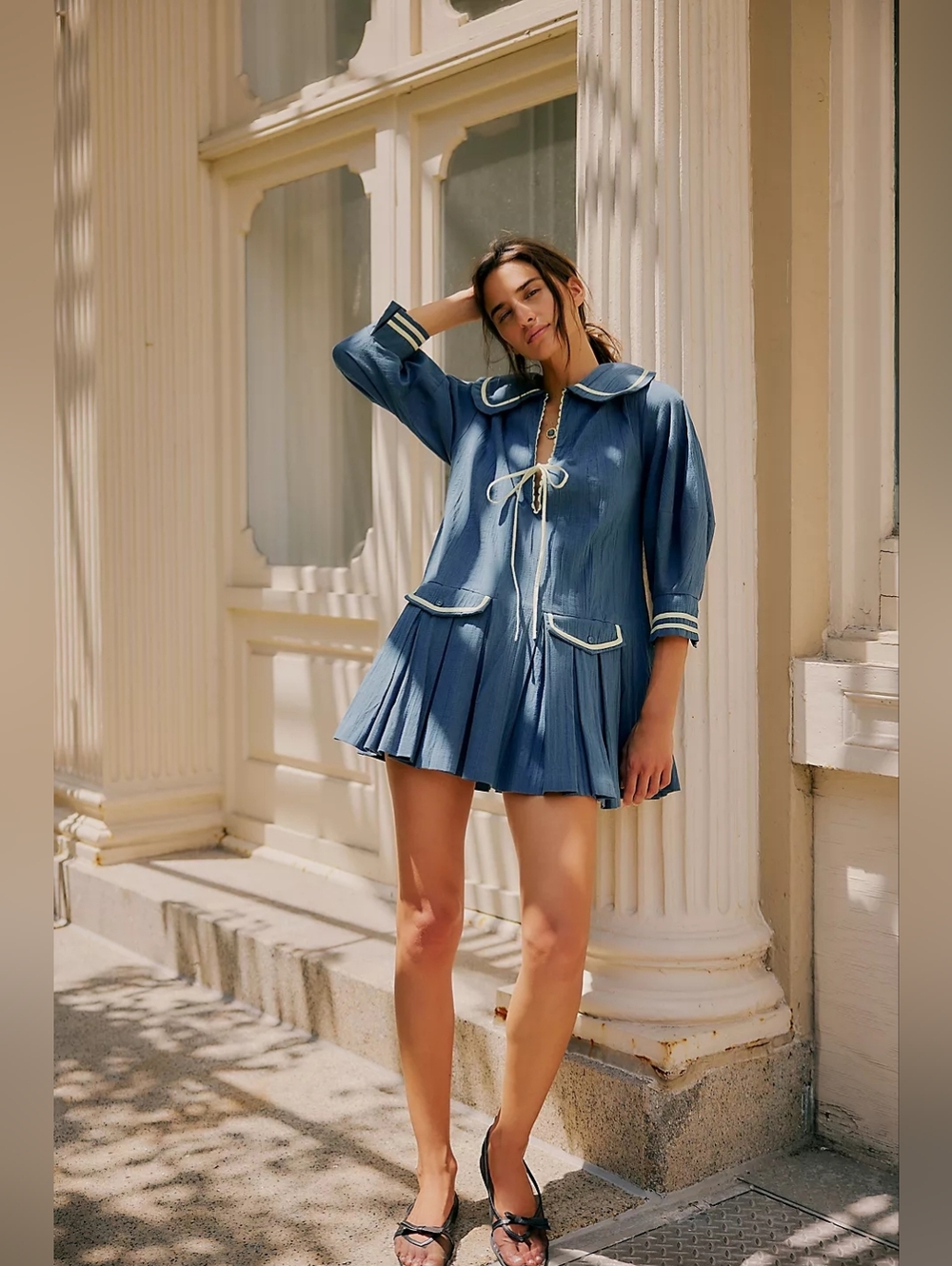 Free People Starboard Mini Dress Navy Blue Size Small NWT
